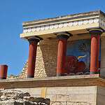 northern entrance Knossos reconstructed veranda with fresco hunting the bull Heraklion 1