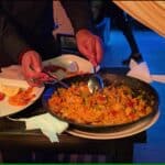 Traditional Spanish mixed paella dish served in a restaurant in Tenerife South.
