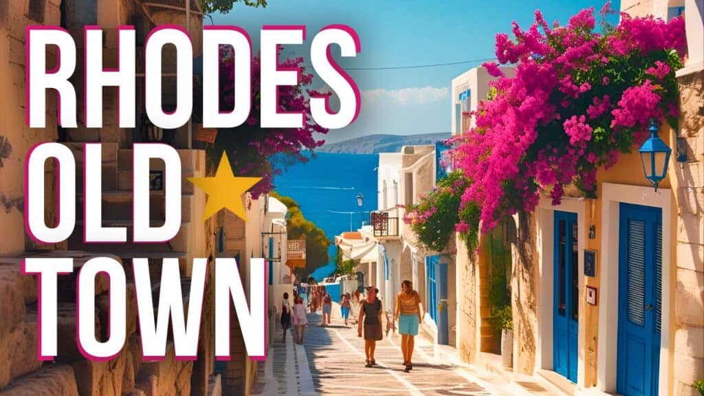 Discover the wonders of the Old Town Rhodes Greece: A Must-See Guide 2 Old Town Rhodes Greece vibrant street with pink bougainvillea and blue sea in the background