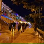 Los Cristianos promenade bar at night with cold drinks and beer availability, Tenerife South nightlife.