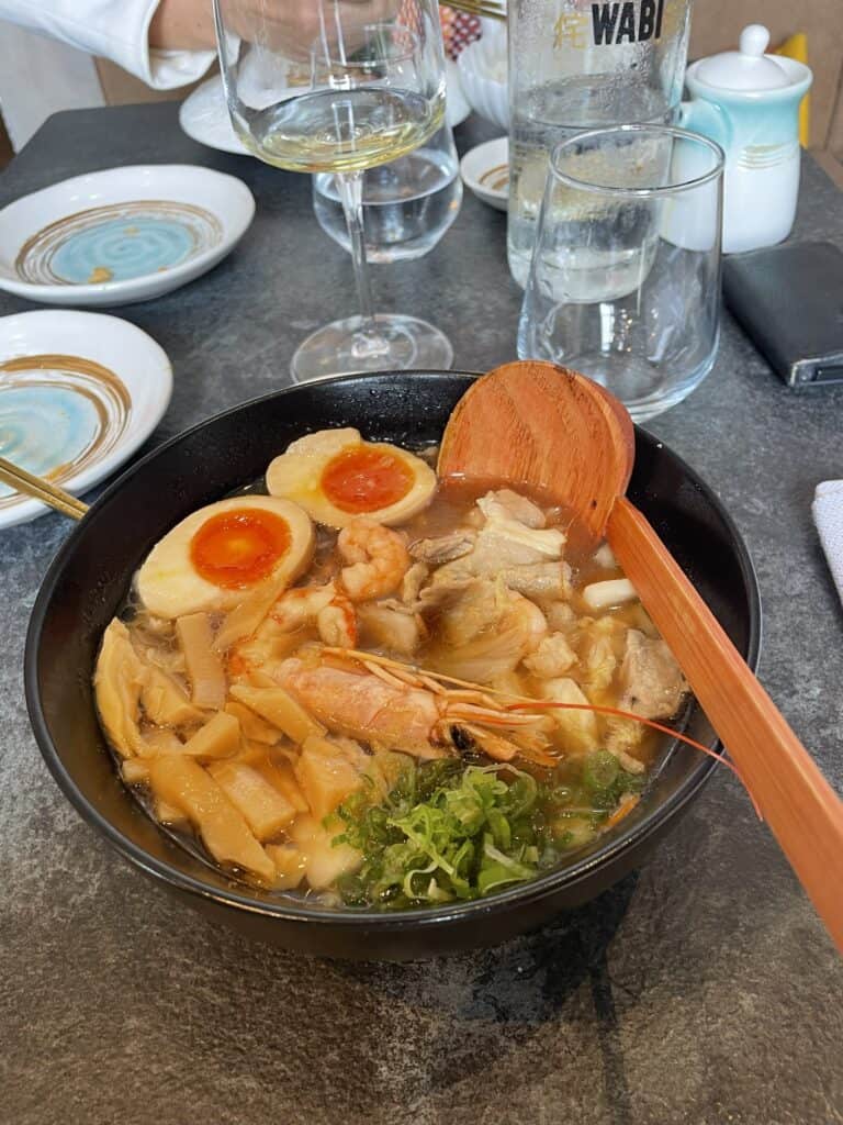Hot Ramen bowl at Wabi restaurant in Crema Italy, near Porta Ombriano