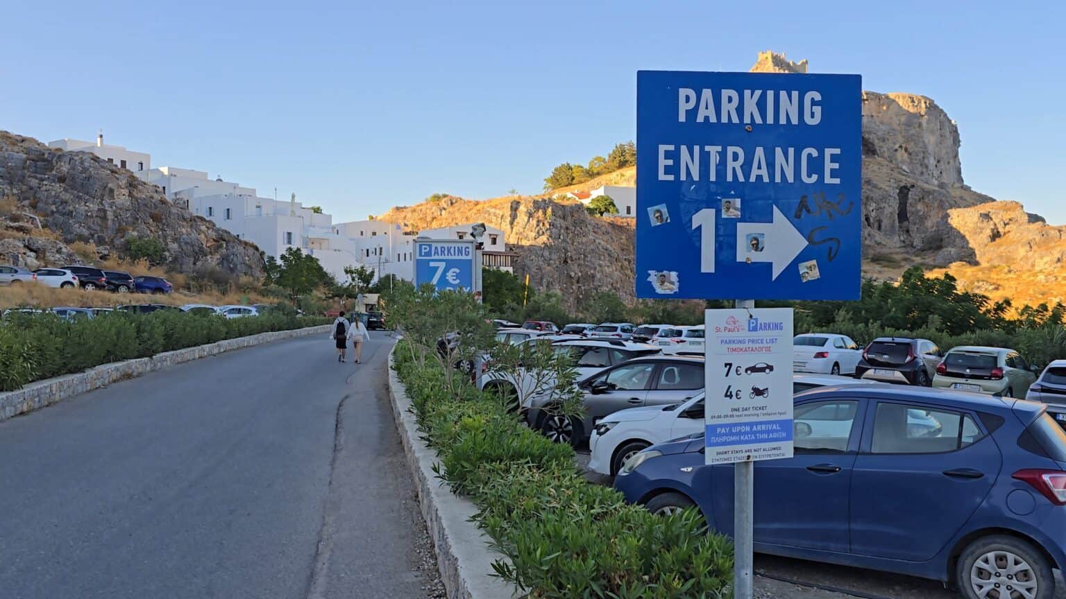 lindos parking lot prices car scooter 7 euros