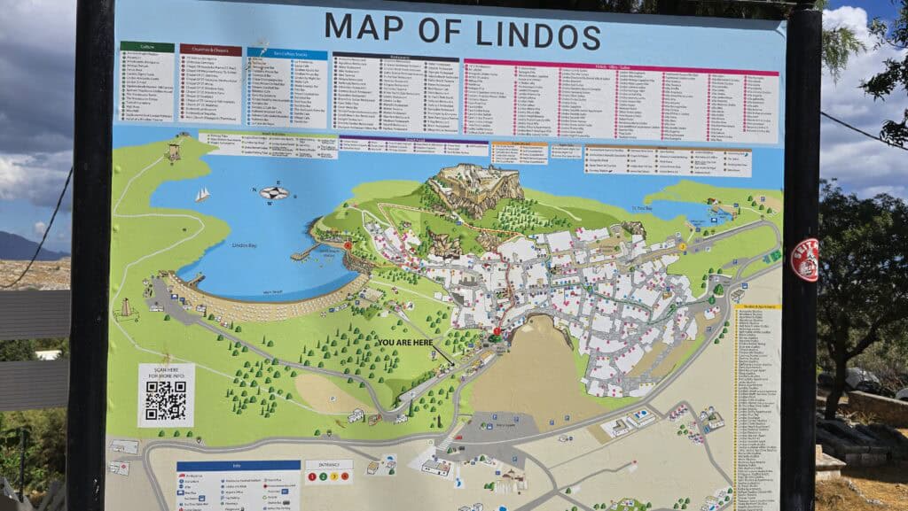 lindos village map main beach acropolis orientation