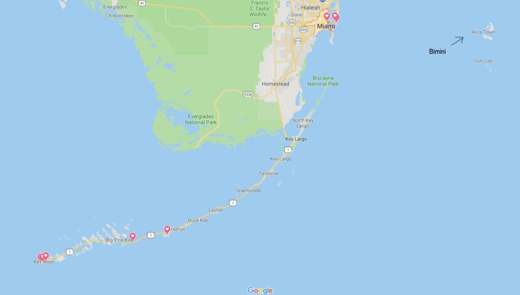 Key West o Bimini Bahamas mappa