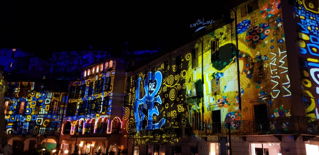 Lovere Lake Iseo Lights projected on the walls of the houses