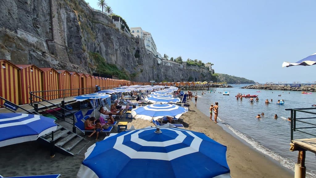 Sorrento italy beach and sea umbrellas 2 scaled