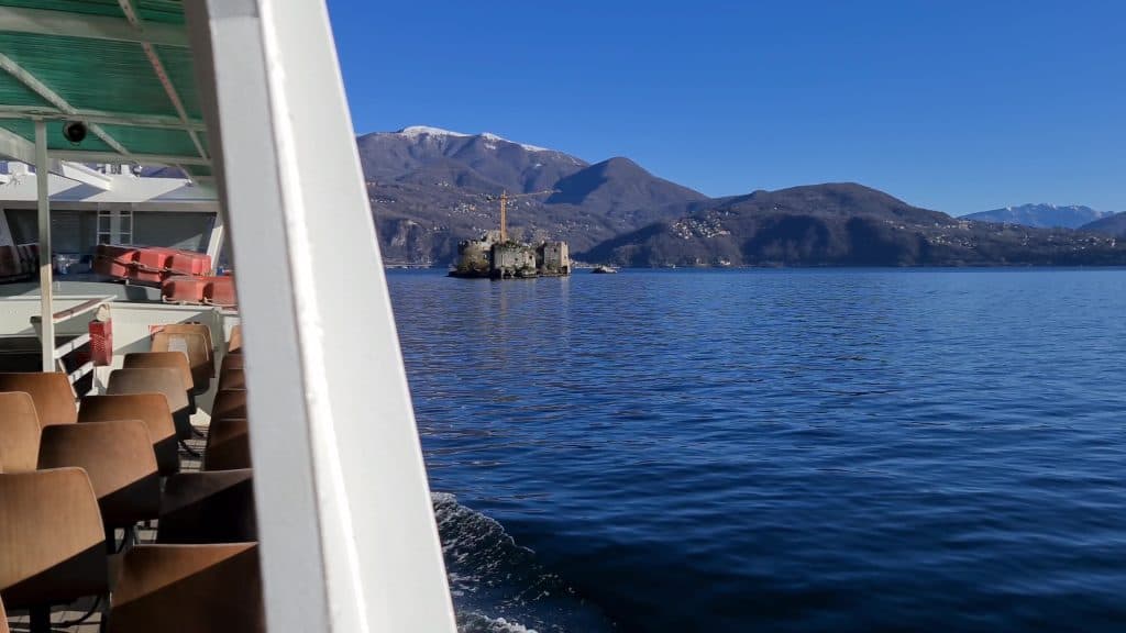 Castles of Cannero Lake Maggiore Italy from the boat in winter scaled