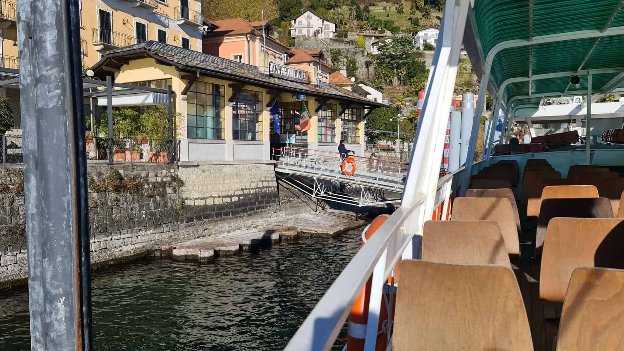 imbarcadero and boat Cannero Riviera Lake Maggiore in winter tripilare scaled