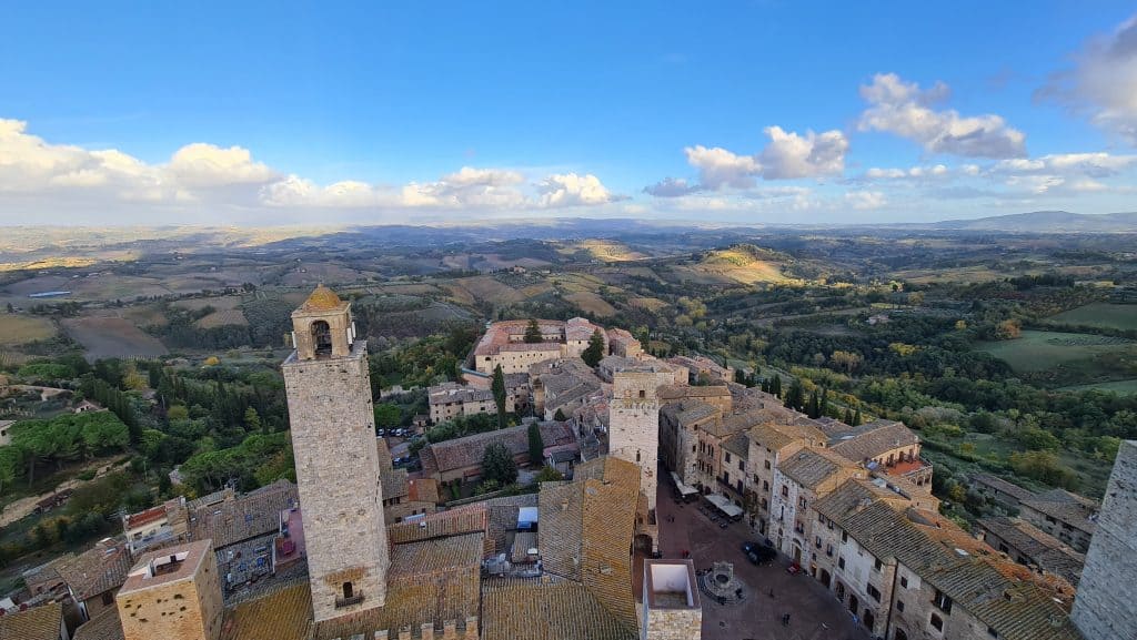 Tuscan village San Gimignano Italy torre grossa tower and tuscany view tripilare 10