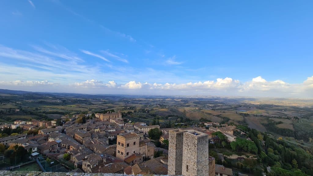 Tuscan village San Gimignano Italy torre grossa tower and tuscany view tripilare 16