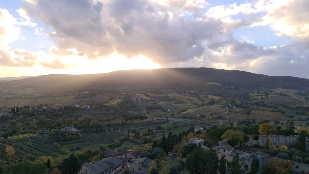 Tuscan village San Gimignano Italy torre grossa tower and tuscany view tripilare 17