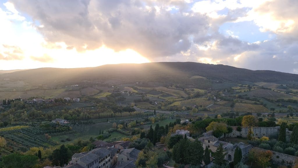 Tuscan village San Gimignano Italy torre grossa tower and tuscany view tripilare 18