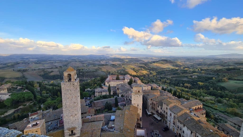 Tuscan village San Gimignano Italy torre grossa tower and tuscany view tripilare 21