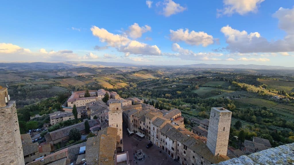 Tuscan village San Gimignano Italy torre grossa tower and tuscany view tripilare 22