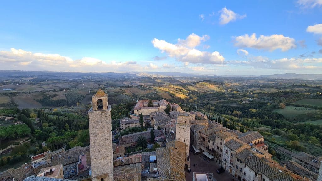 Tuscan village San Gimignano Italy torre grossa tower and tuscany view tripilare 24