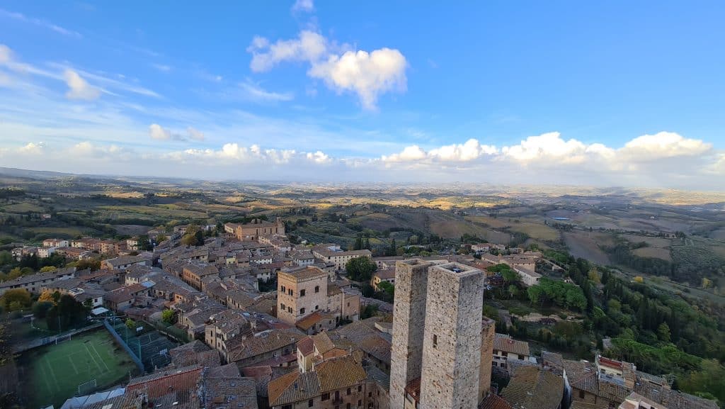 Tuscan village San Gimignano Italy torre grossa tower and tuscany view tripilare 5