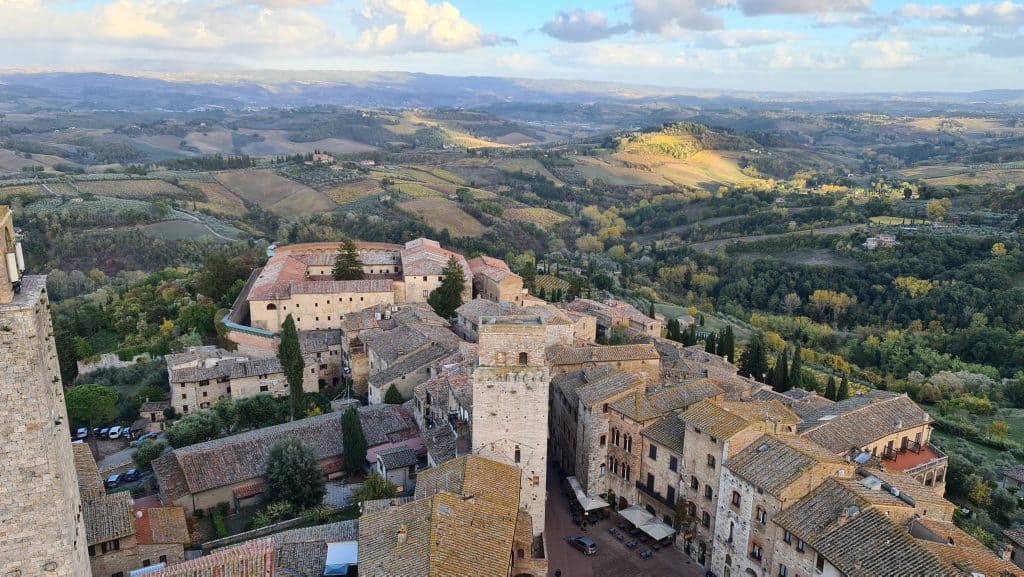 Tuscan village San Gimignano Italy torre grossa tower and tuscany view tripilare 6