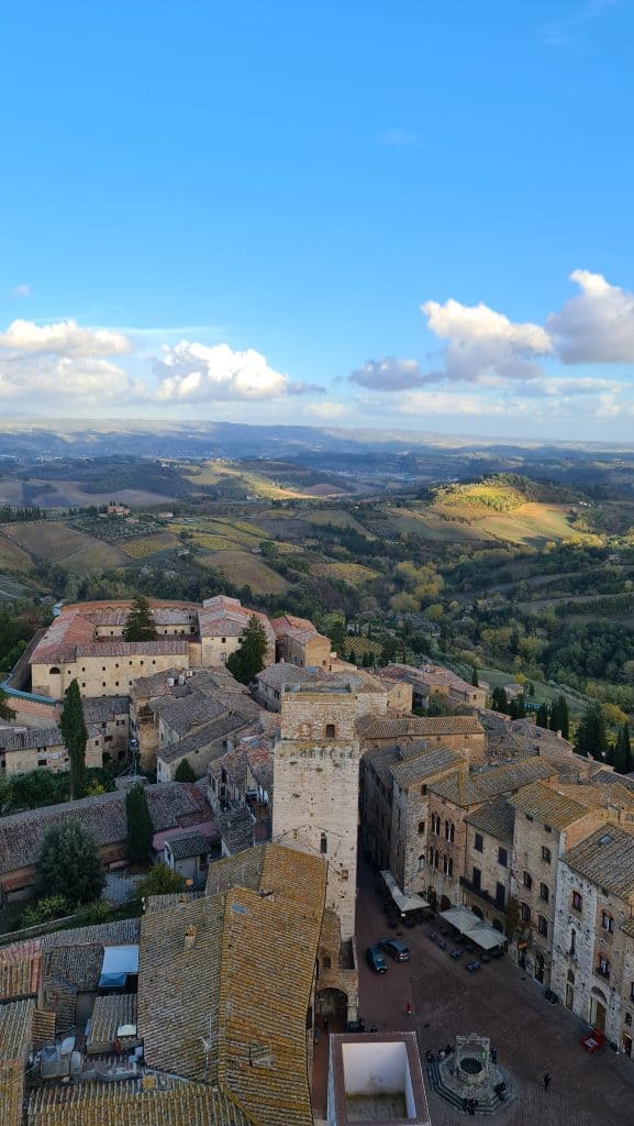 Tuscan village San Gimignano Italy torre grossa tower and tuscany view tripilare 7