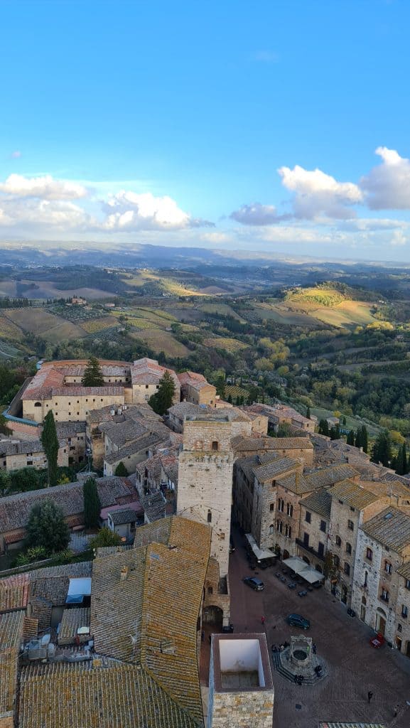 Tuscan village San Gimignano Italy torre grossa tower and tuscany view tripilare 8