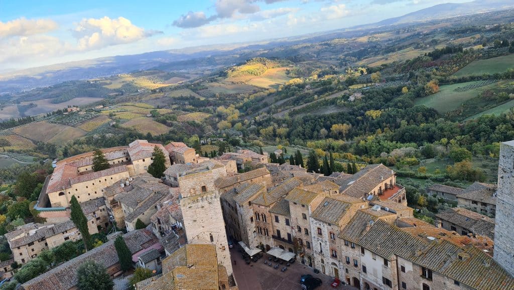 Tuscan village San Gimignano Italy torre grossa tower and tuscany view tripilare 9