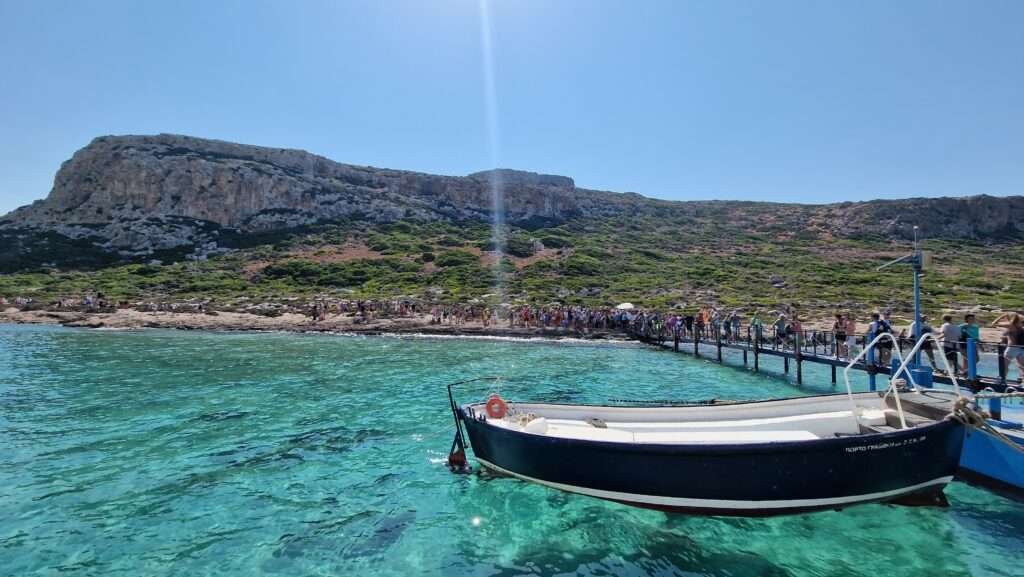 Crete Balos by boat from Kissamos a lot of people come on board the boat