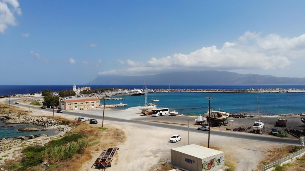 Crete Kissamos port and parking where you can get the boat tour for Balos Beach