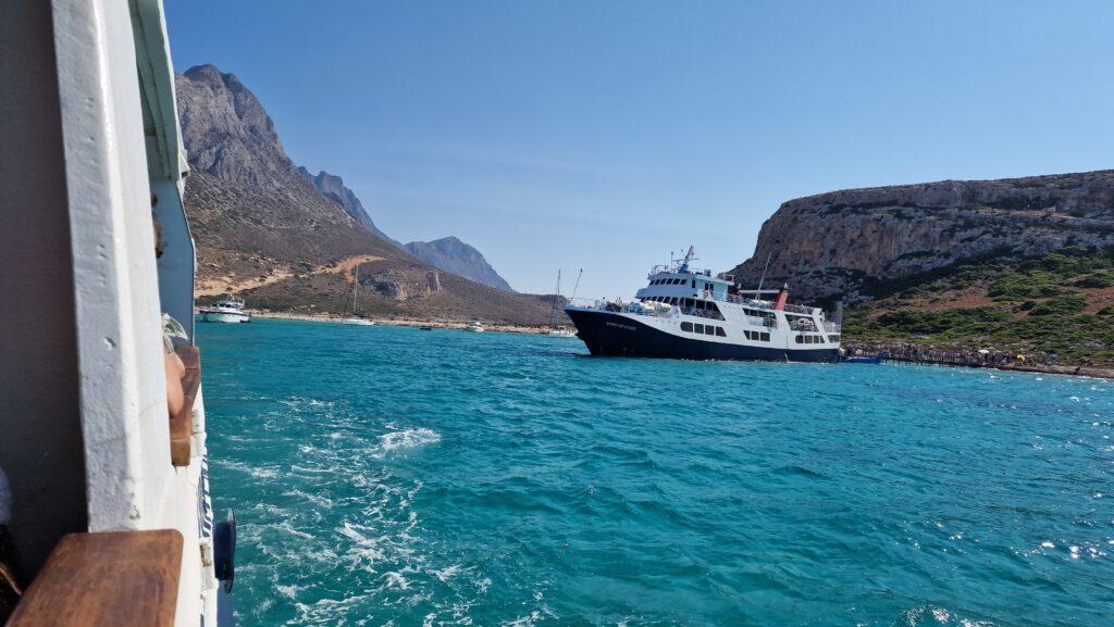 boat departing from Balos beach Crete Greece