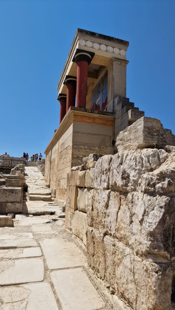 northern entrance Knossos reconstructed veranda with fresco hunting the bull Heraklion 3