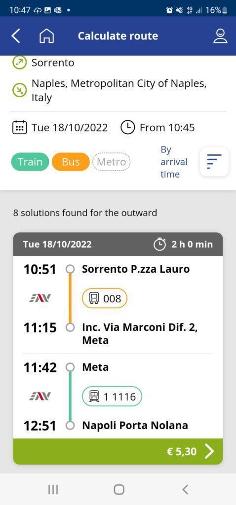 Amalfi Coast transportation guide train times App Unico Campania