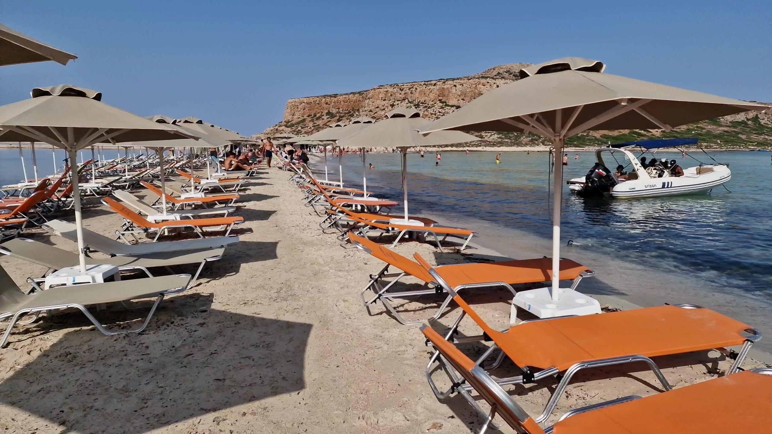 Crete Balos Beach Rental of sun loungers and umbrellas 2