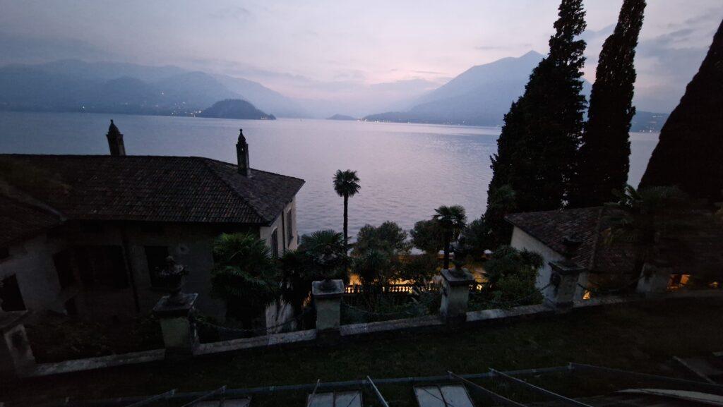 Gardens of Villa Monastero and Lake Como view after the sunset Varenna Italy 1