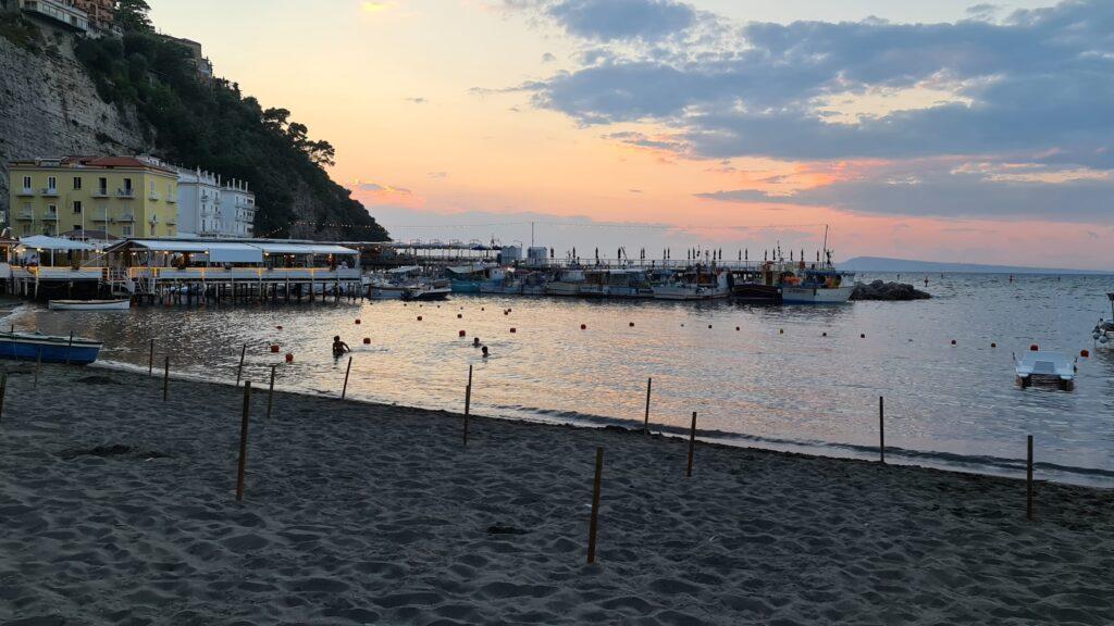 Marina Grande Beach Sorrento at the sunset time. Sorrento things to do Beaches