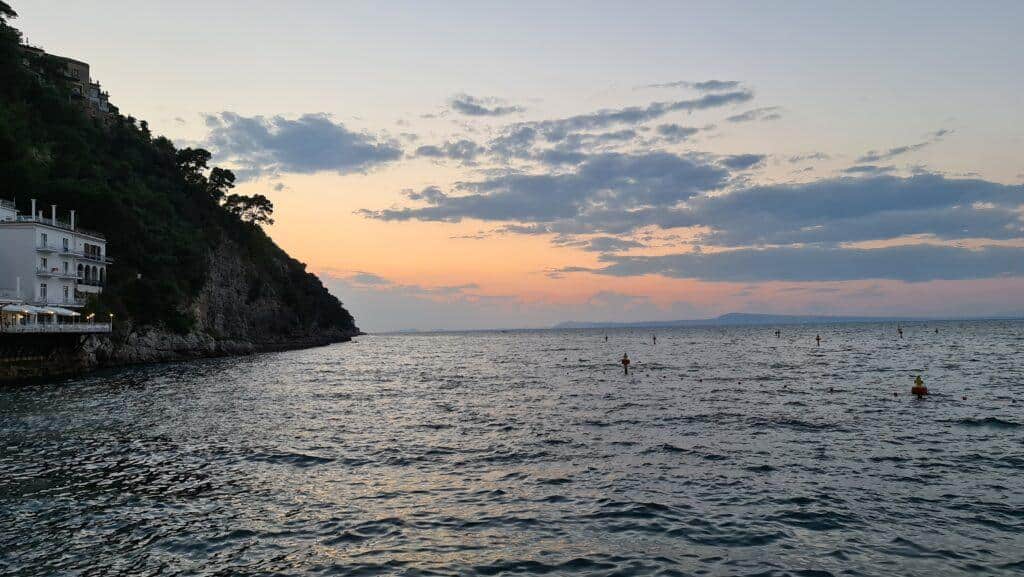 Sorrento Things to do. Sunset from Il Delfino Restaurant Marina Grande Sorrento Italy 1