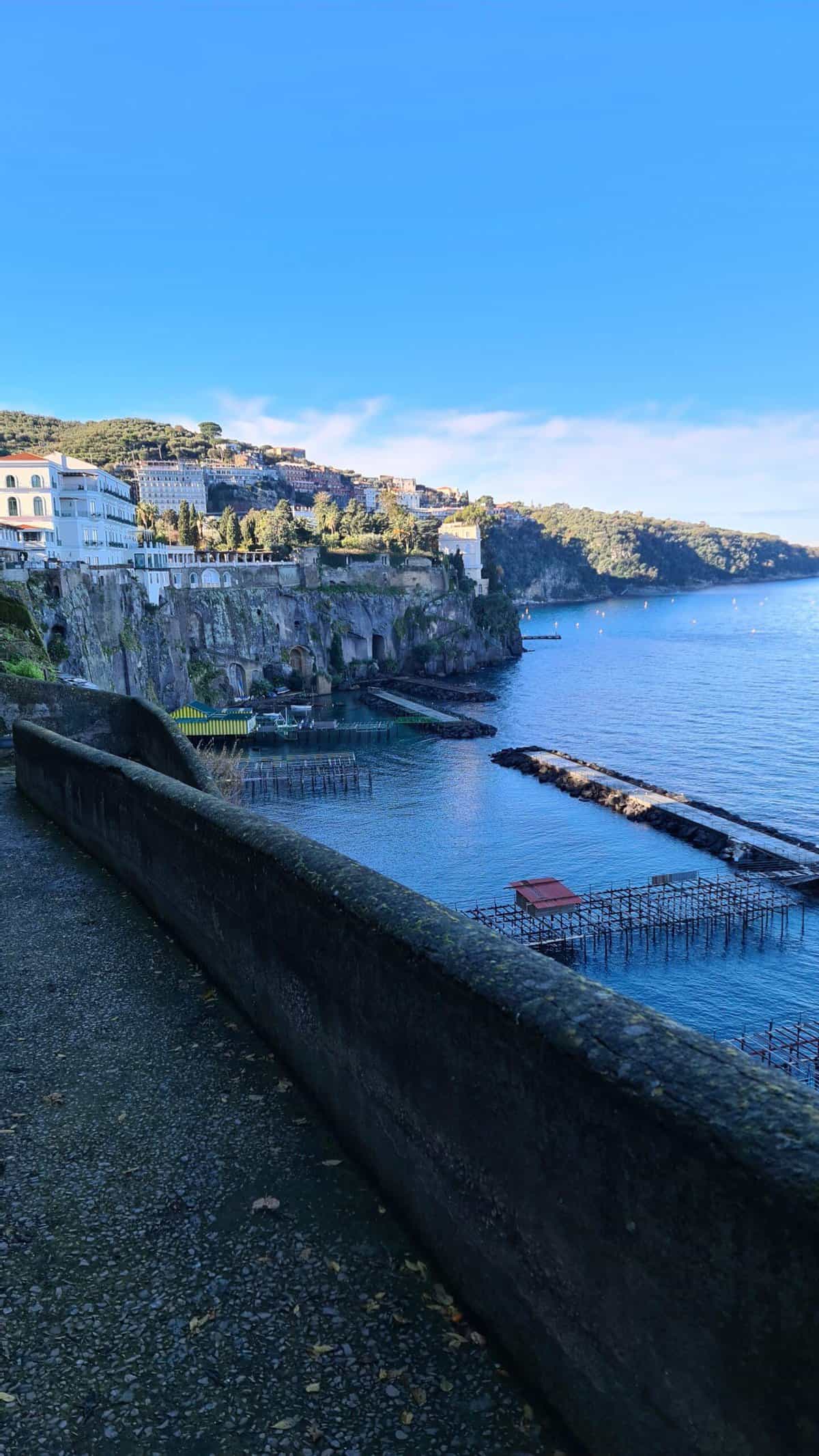 Sorrento in Winter downhill street and stairs form Villa Comunale to Sorrento beach 3