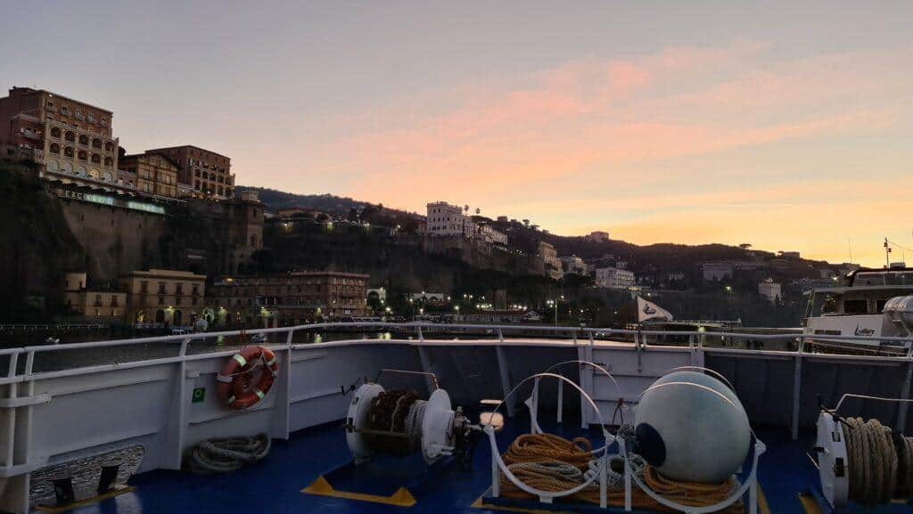 Sorrento in winter from the boat at the sunset Sorrento Coast and Grand Hotel Excelsior Vittoria 1