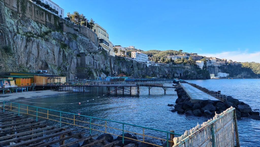 Sorrento in winter. Sorrento Beach and bathing establishments seen from Marina Piccola 2