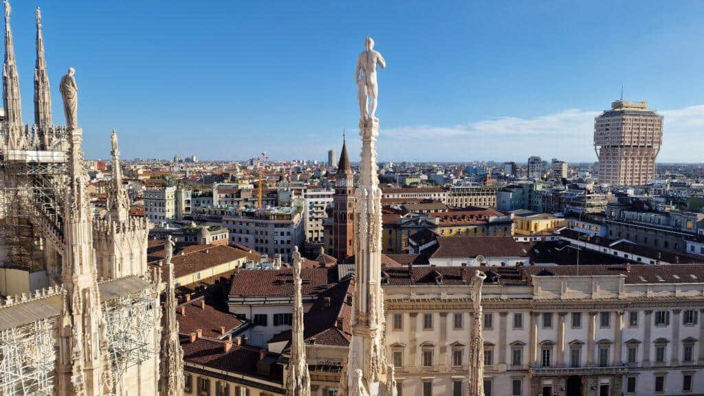 Things to do in Milan Terraces of the Cathedral on the Duomo rooftops Duomo Square and Milan Skyline 2