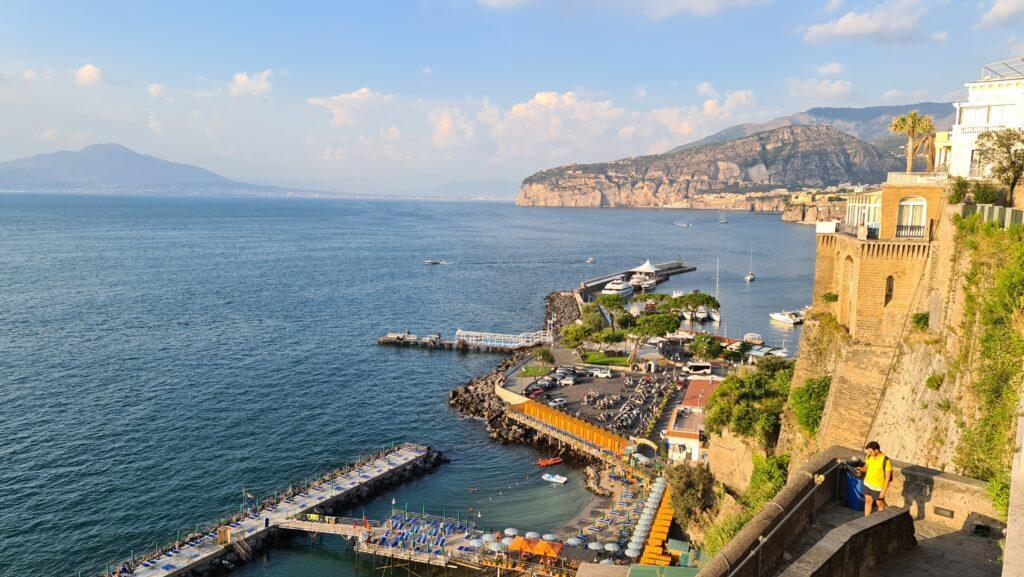 bathing facilities Sorrento seen from above from the Villa Comunale at the sunset time 1