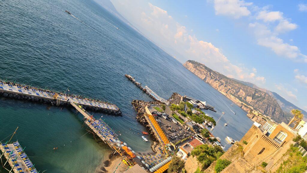 bathing facilities Sorrento seen from above from the Villa Comunale at the sunset time 2