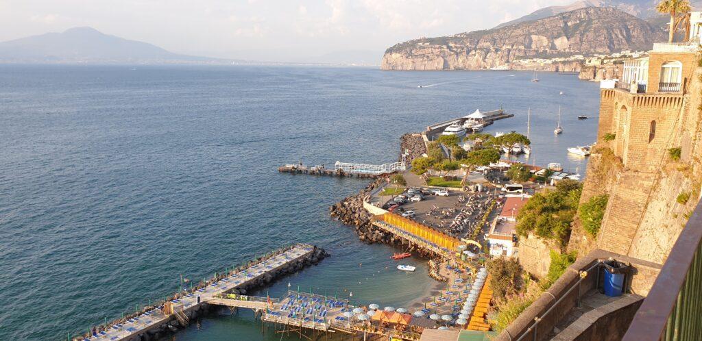 bathing facilities Sorrento seen from above from the Villa Comunale at the sunset time 3